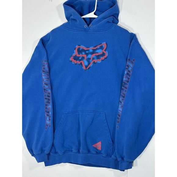 VTG Fox Racing Hoodie Men Large Blue Pullover Motocross Camo Logo Promo 90s Y2K - Picture 3 of 14